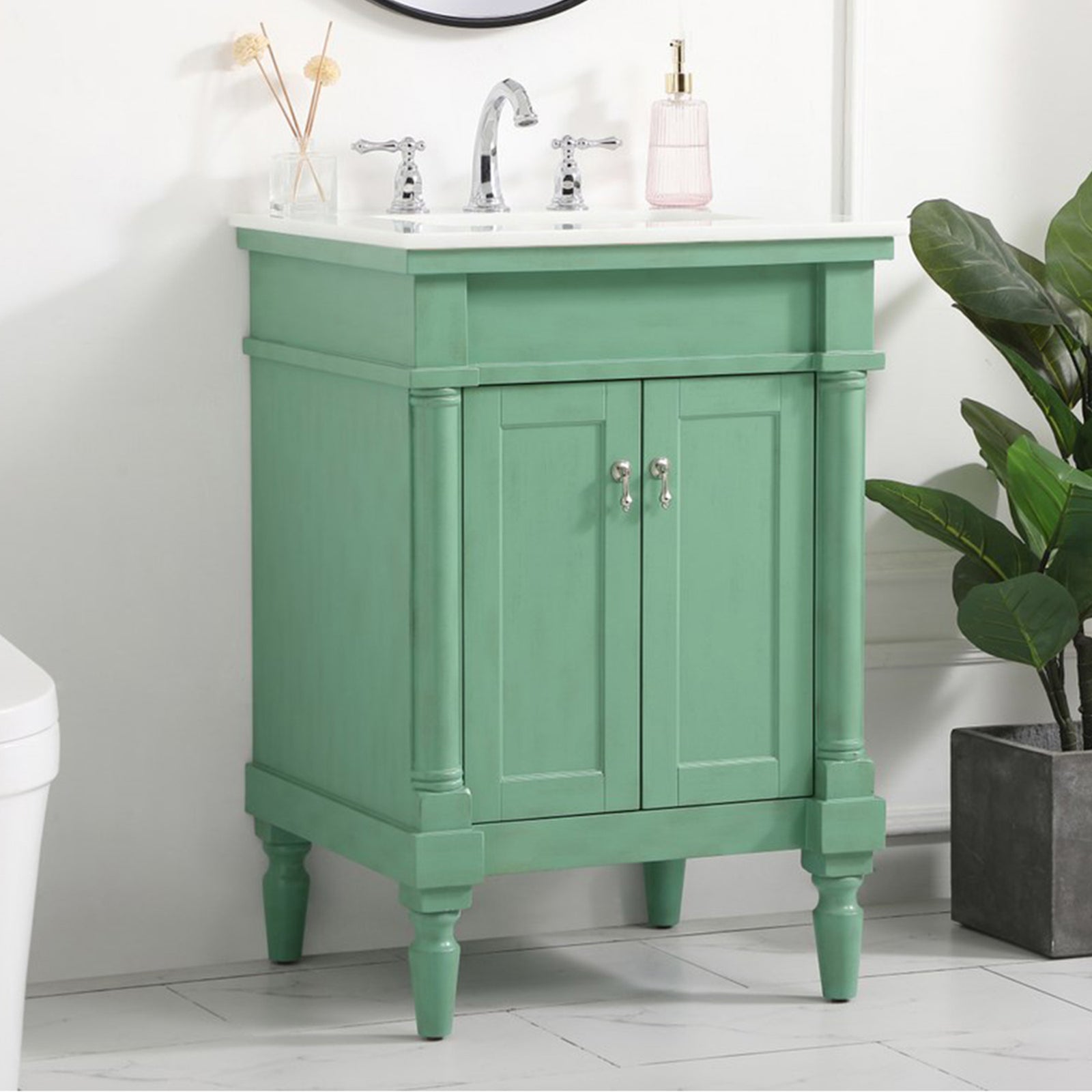 24 Inch Single Bathroom Vanity In Vintage Mint With Ivory White Marble Vintage Mint Finish - KITCHEN & BATH by Joshua Marshal