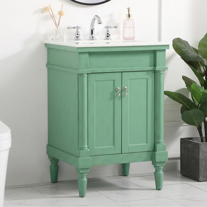 24 Inch Single Bathroom Vanity In Vintage Mint With Ivory White Marble Vintage Mint Finish - KITCHEN & BATH by Joshua Marshal