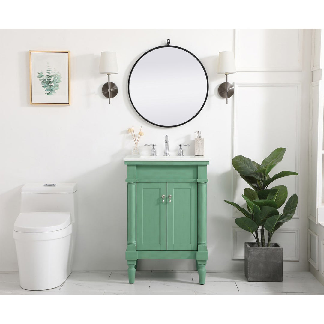 24 Inch Single Bathroom Vanity In Vintage Mint With Ivory White Marble - View 2 - Joshua Marshal