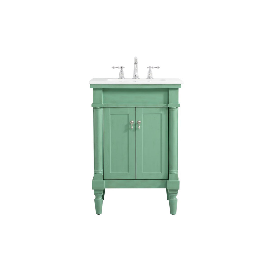 24 Inch Single Bathroom Vanity In Vintage Mint With Ivory White Marble - View 3 - Joshua Marshal