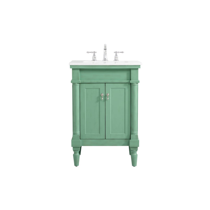 24 Inch Single Bathroom Vanity In Vintage Mint With Ivory White Marble - View 3 - Joshua Marshal