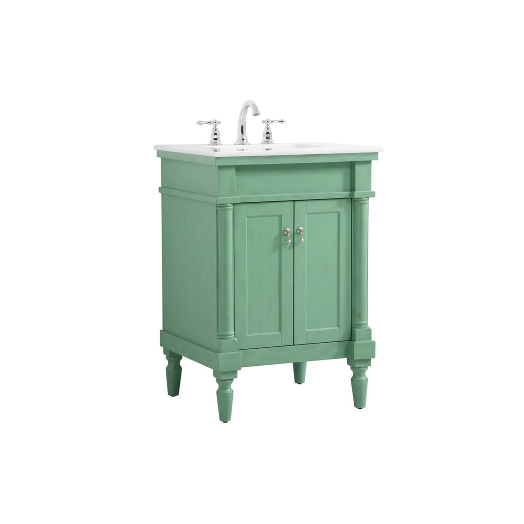 24 Inch Single Bathroom Vanity In Vintage Mint With Ivory White Marble - View 4 - Joshua Marshal