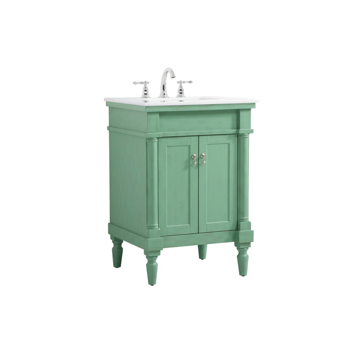 24 Inch Single Bathroom Vanity In Vintage Mint With Ivory White Marble - View 4 - Joshua Marshal