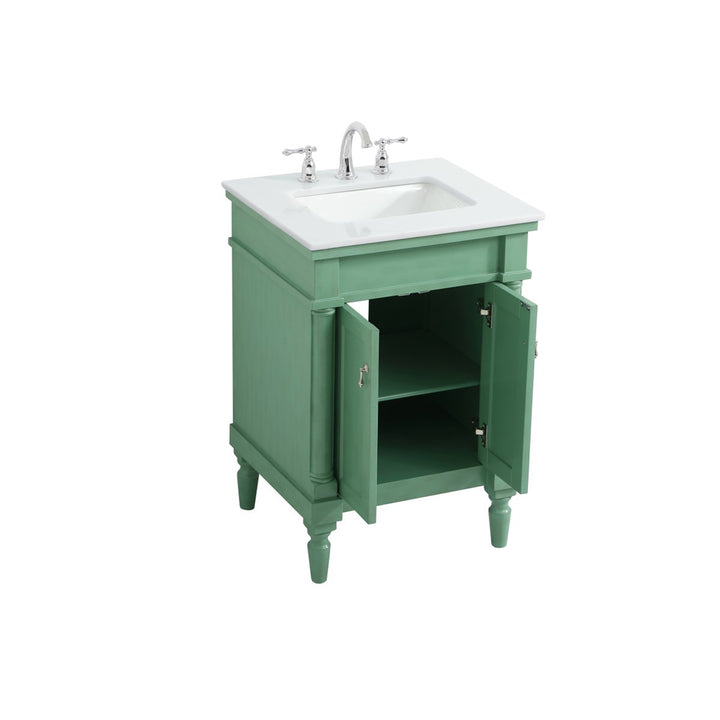 24 Inch Single Bathroom Vanity In Vintage Mint With Ivory White Marble - View 5 - Joshua Marshal