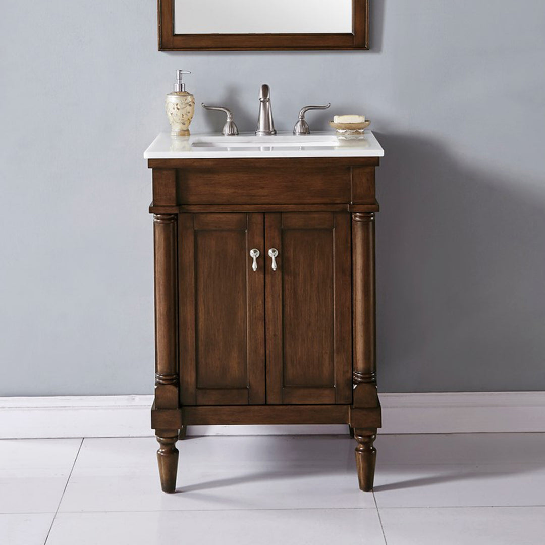 24 Inch Single Bathroom Vanity In Walnut With Ivory White Marble Walnut Finish - KITCHEN & BATH by Joshua Marshal