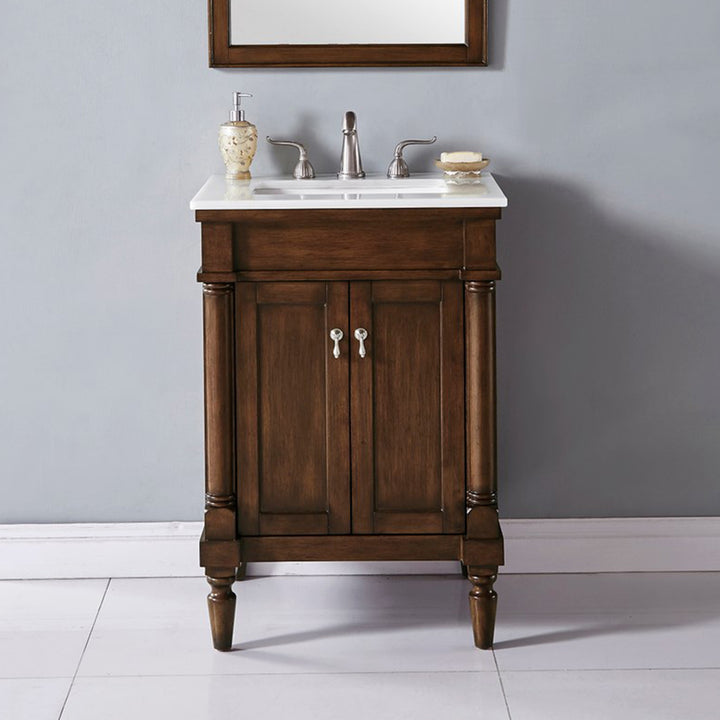 24 Inch Single Bathroom Vanity In Walnut With Ivory White Marble Walnut Finish - KITCHEN & BATH by Joshua Marshal