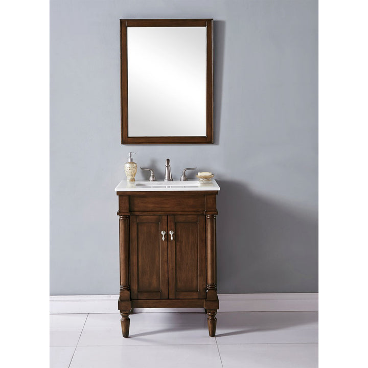 24 Inch Single Bathroom Vanity In Walnut With Ivory White Marble - View 2 - Joshua Marshal