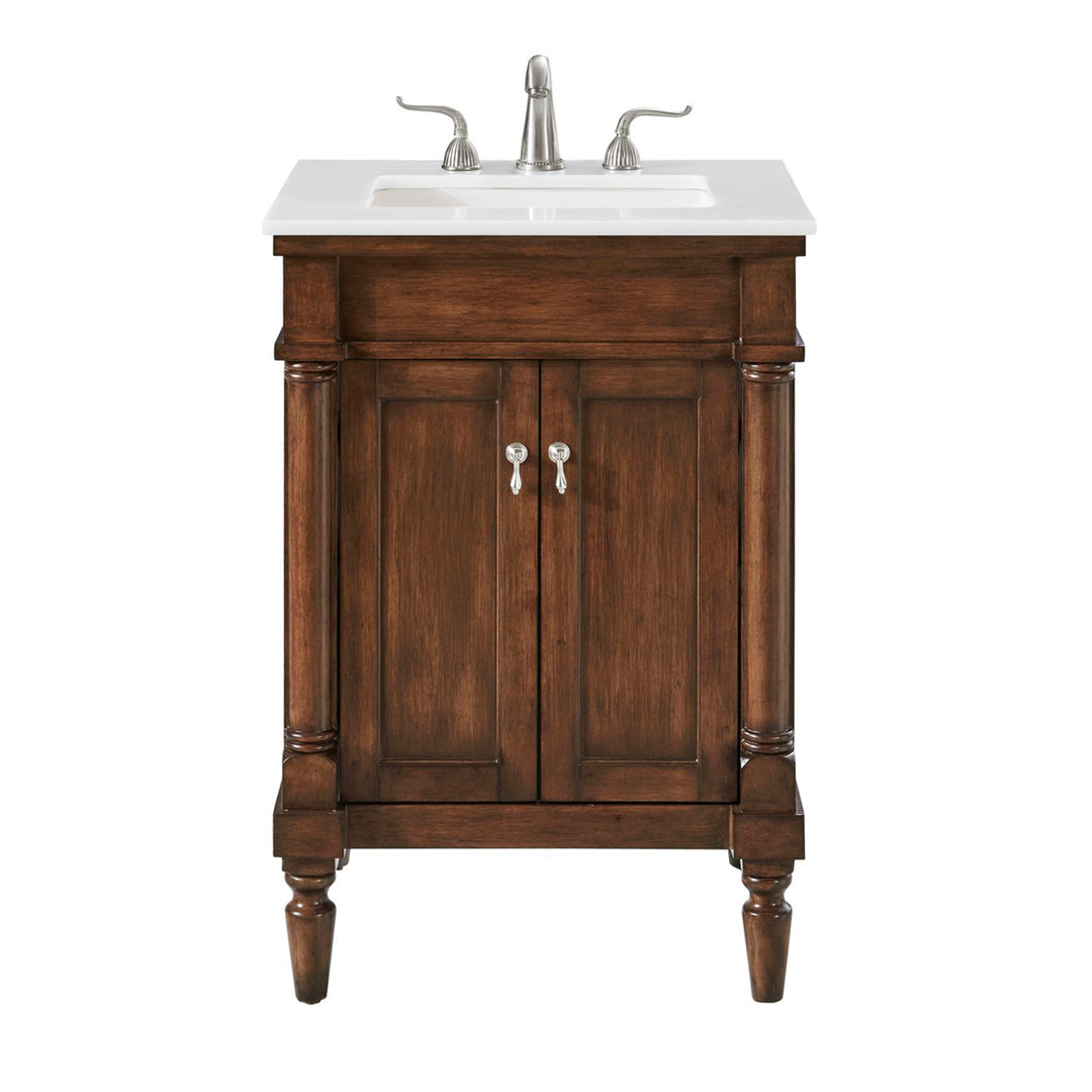 24 Inch Single Bathroom Vanity In Walnut With Ivory White Marble - View 3 - Joshua Marshal