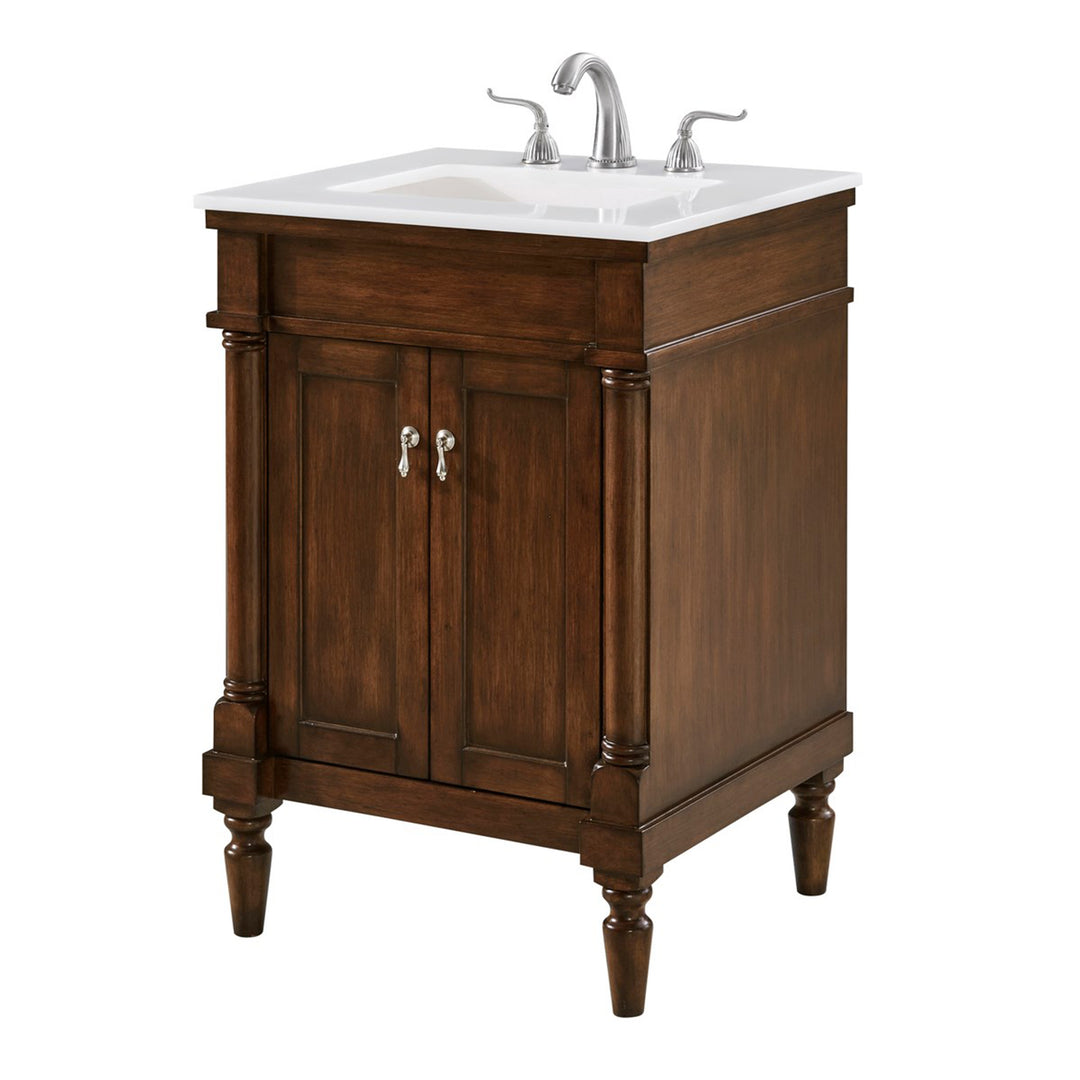 24 Inch Single Bathroom Vanity In Walnut With Ivory White Marble - View 4 - Joshua Marshal