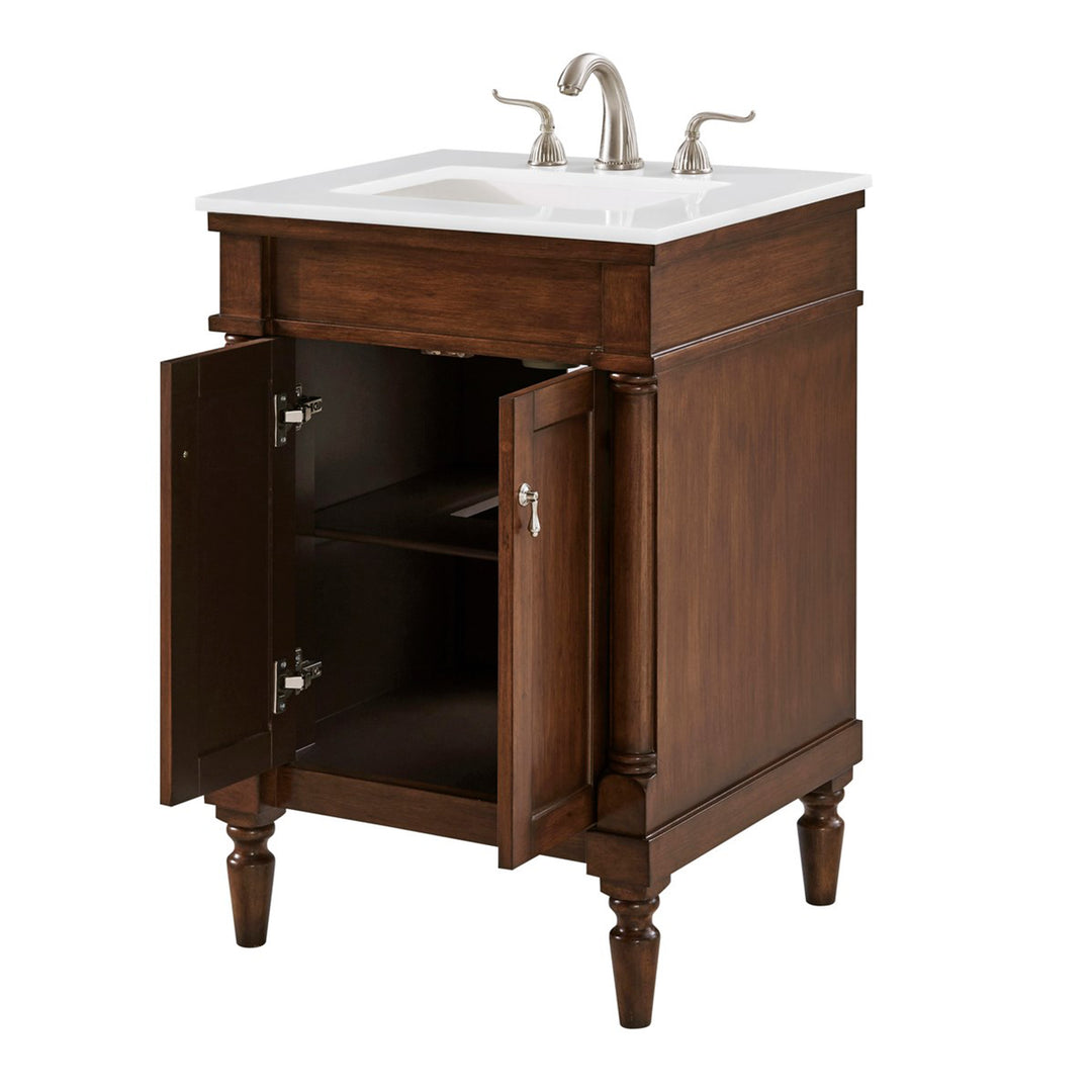 24 Inch Single Bathroom Vanity In Walnut With Ivory White Marble - View 5 - Joshua Marshal