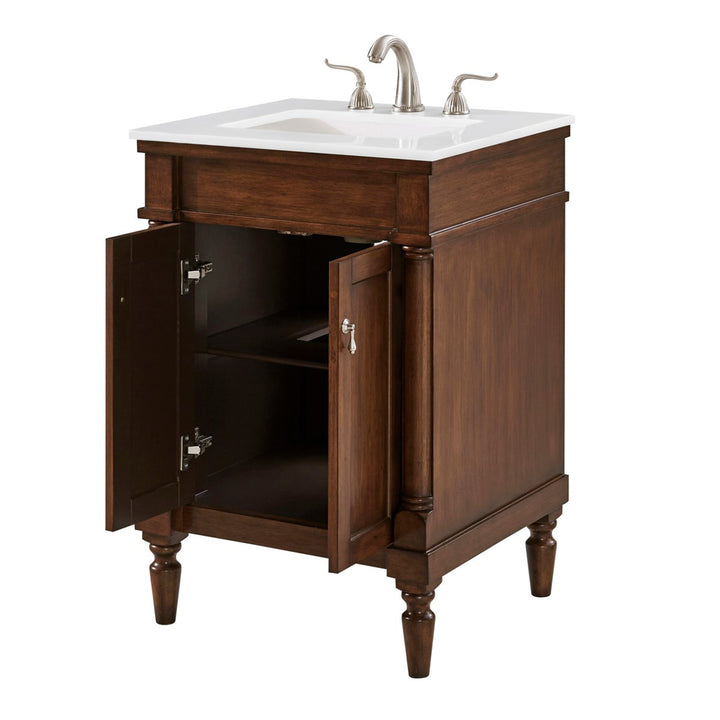 24 Inch Single Bathroom Vanity In Walnut With Ivory White Marble - View 5 - Joshua Marshal