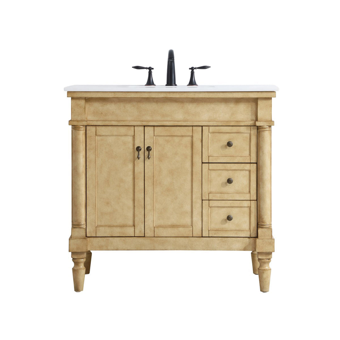 36 Inch Single Bathroom Vanity In Antique Beige With Ivory White Marble - View 3 - Joshua Marshal