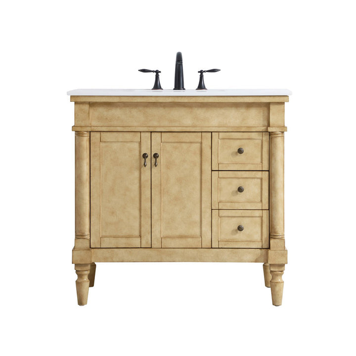 36 Inch Single Bathroom Vanity In Antique Beige With Ivory White Marble - View 3 - Joshua Marshal