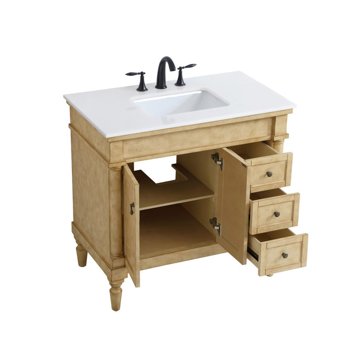 36 Inch Single Bathroom Vanity In Antique Beige With Ivory White Marble - View 4 - Joshua Marshal
