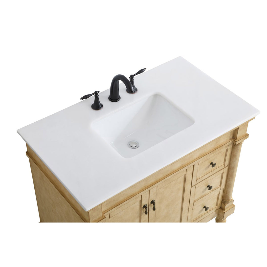 36 Inch Single Bathroom Vanity In Antique Beige With Ivory White Marble - View 5 - Joshua Marshal