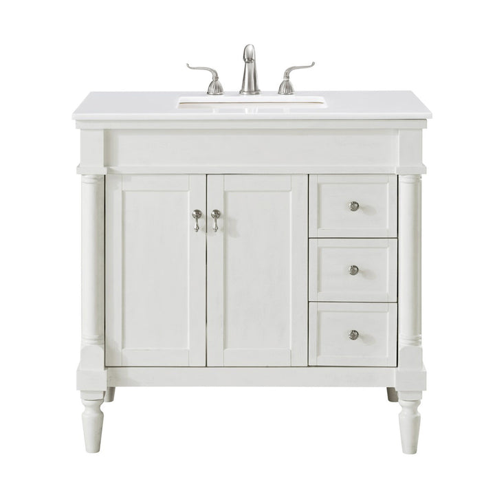 36 Inch Single Bathroom Vanity In Antique White With Ivory White Marble - View 3 - Joshua Marshal
