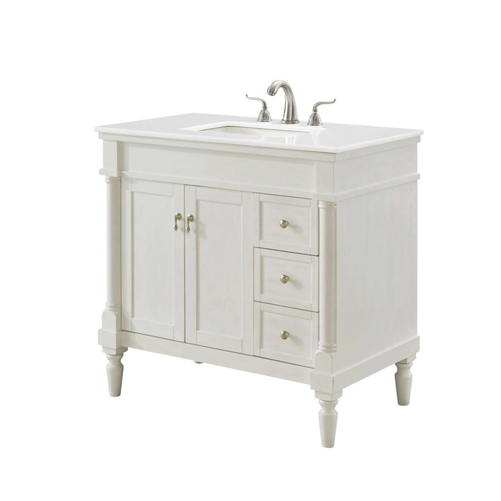 36 Inch Single Bathroom Vanity In Antique White With Ivory White Marble - View 4 - Joshua Marshal