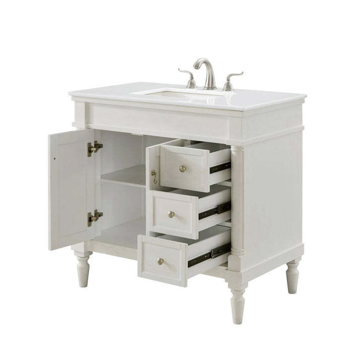 36 Inch Single Bathroom Vanity In Antique White With Ivory White Marble - View 5 - Joshua Marshal