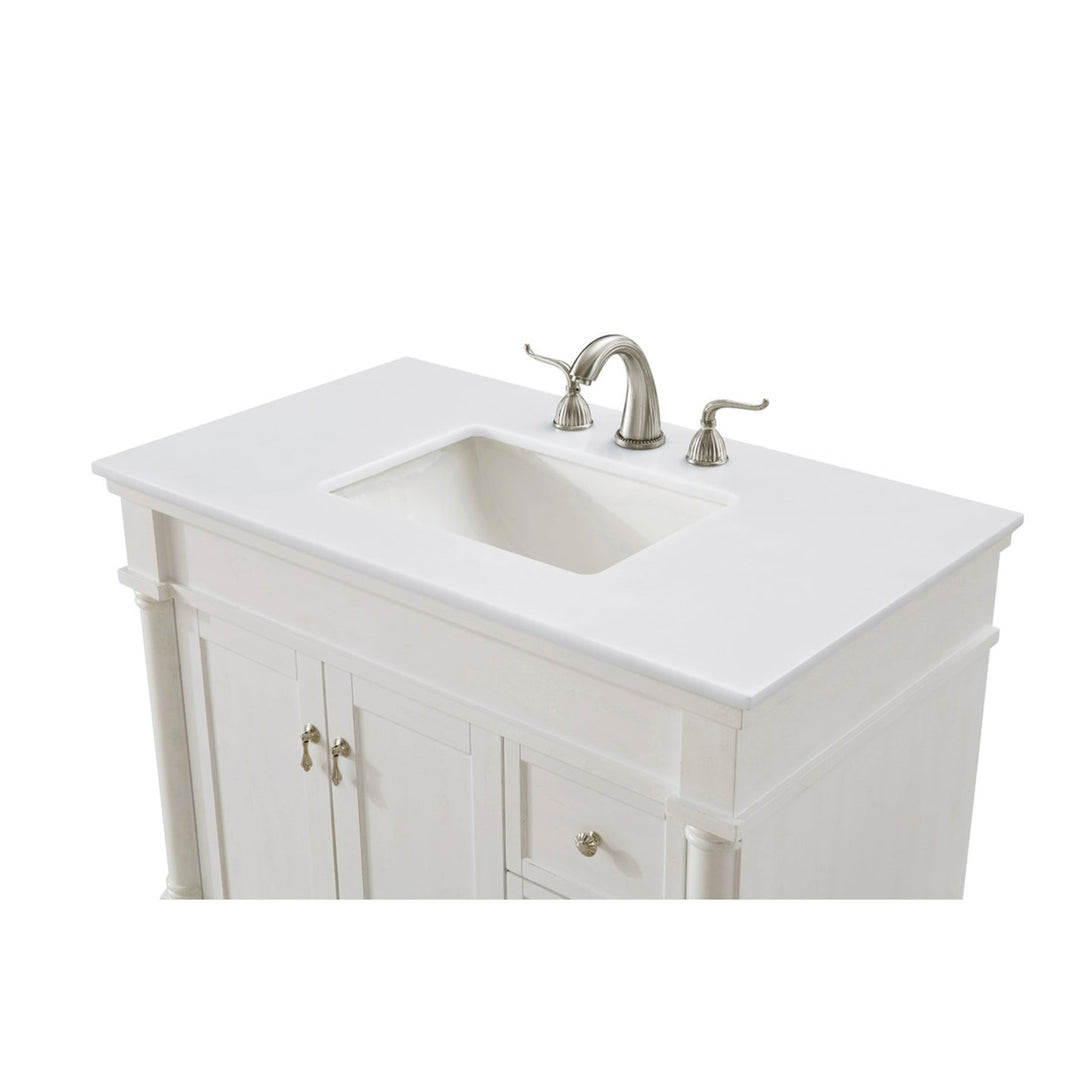 36 Inch Single Bathroom Vanity In Antique White With Ivory White Marble - View 6 - Joshua Marshal