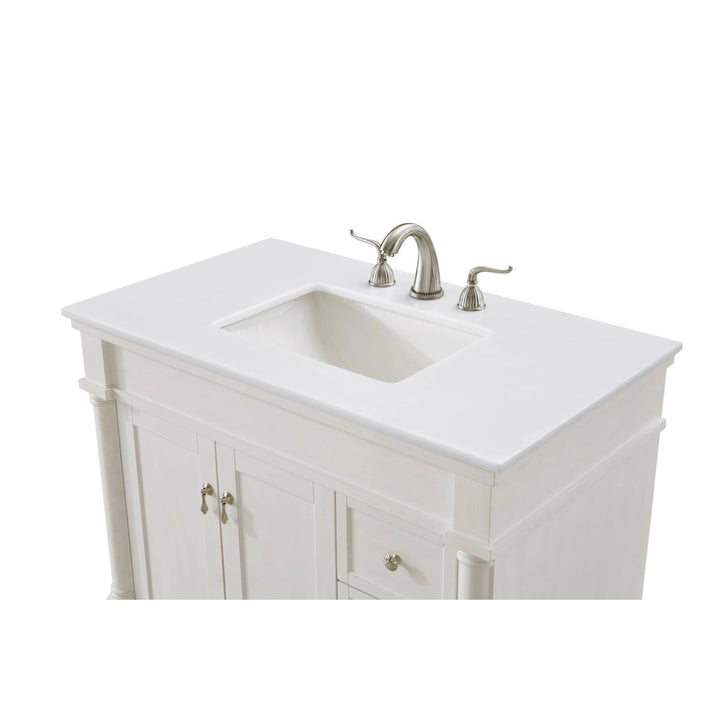 36 Inch Single Bathroom Vanity In Antique White With Ivory White Marble - View 6 - Joshua Marshal