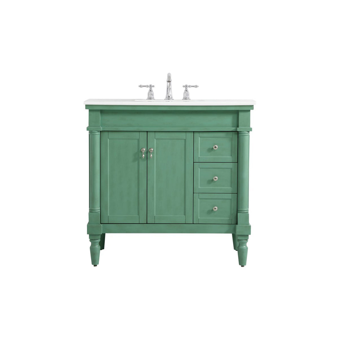 36 Inch Single Bathroom Vanity In Vintage Mint With Ivory White Marble - View 3 - Joshua Marshal