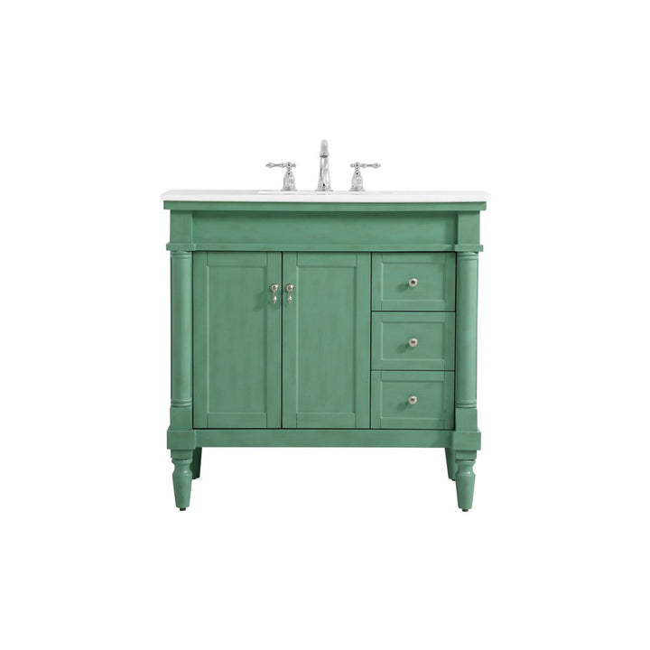 36 Inch Single Bathroom Vanity In Vintage Mint With Ivory White Marble - View 3 - Joshua Marshal
