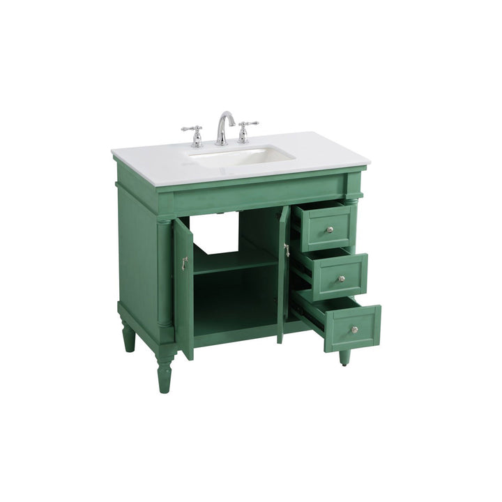 36 Inch Single Bathroom Vanity In Vintage Mint With Ivory White Marble - View 4 - Joshua Marshal
