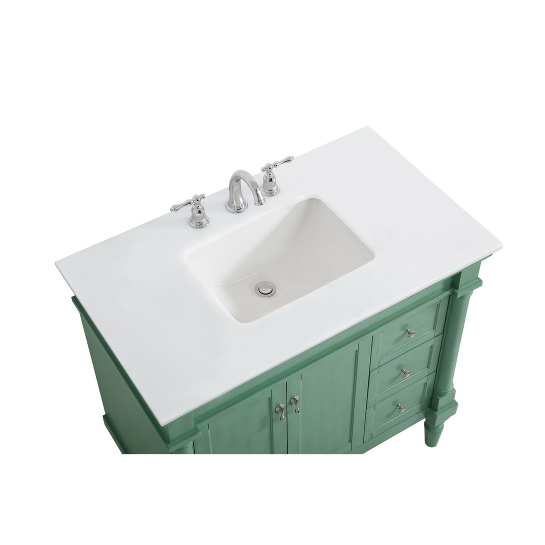 36 Inch Single Bathroom Vanity In Vintage Mint With Ivory White Marble - View 5 - Joshua Marshal