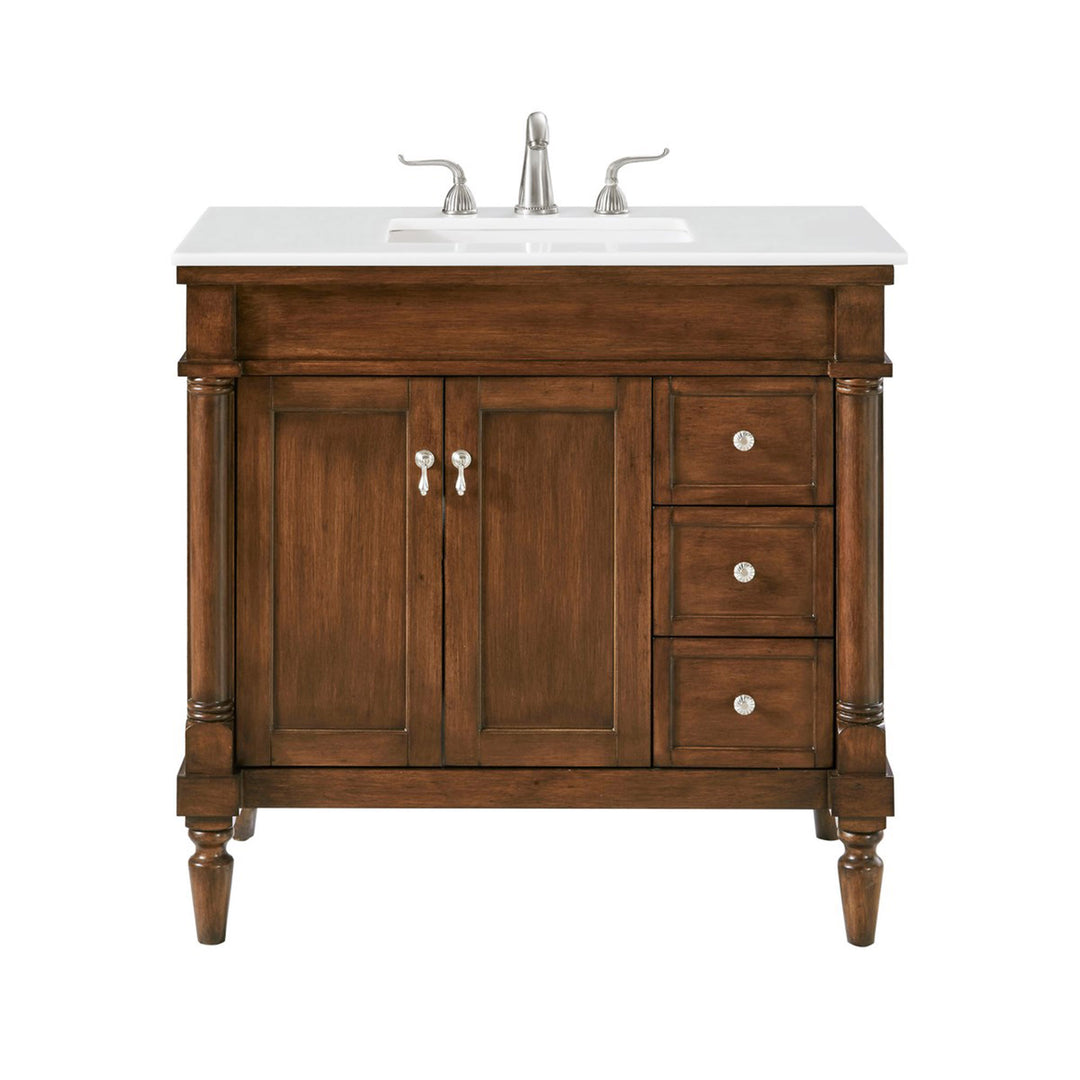 36 Inch Single Bathroom Vanity In Walnut With Ivory White Marble - View 3 - Joshua Marshal