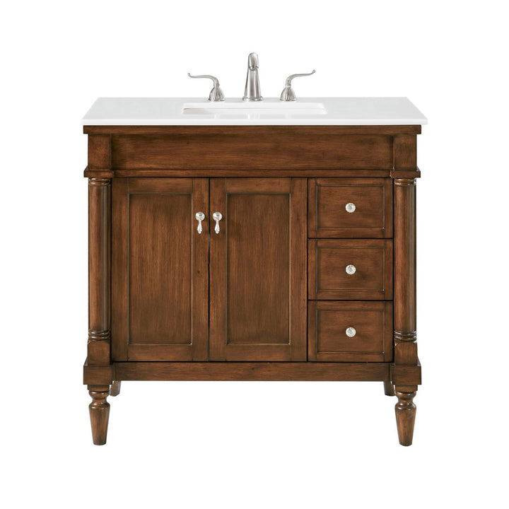 36 Inch Single Bathroom Vanity In Walnut With Ivory White Marble - View 3 - Joshua Marshal