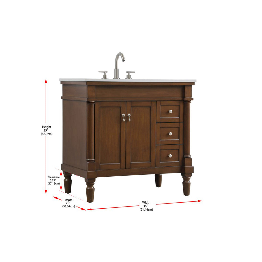36 Inch Single Bathroom Vanity In Walnut With Ivory White Marble - View 4 - Joshua Marshal