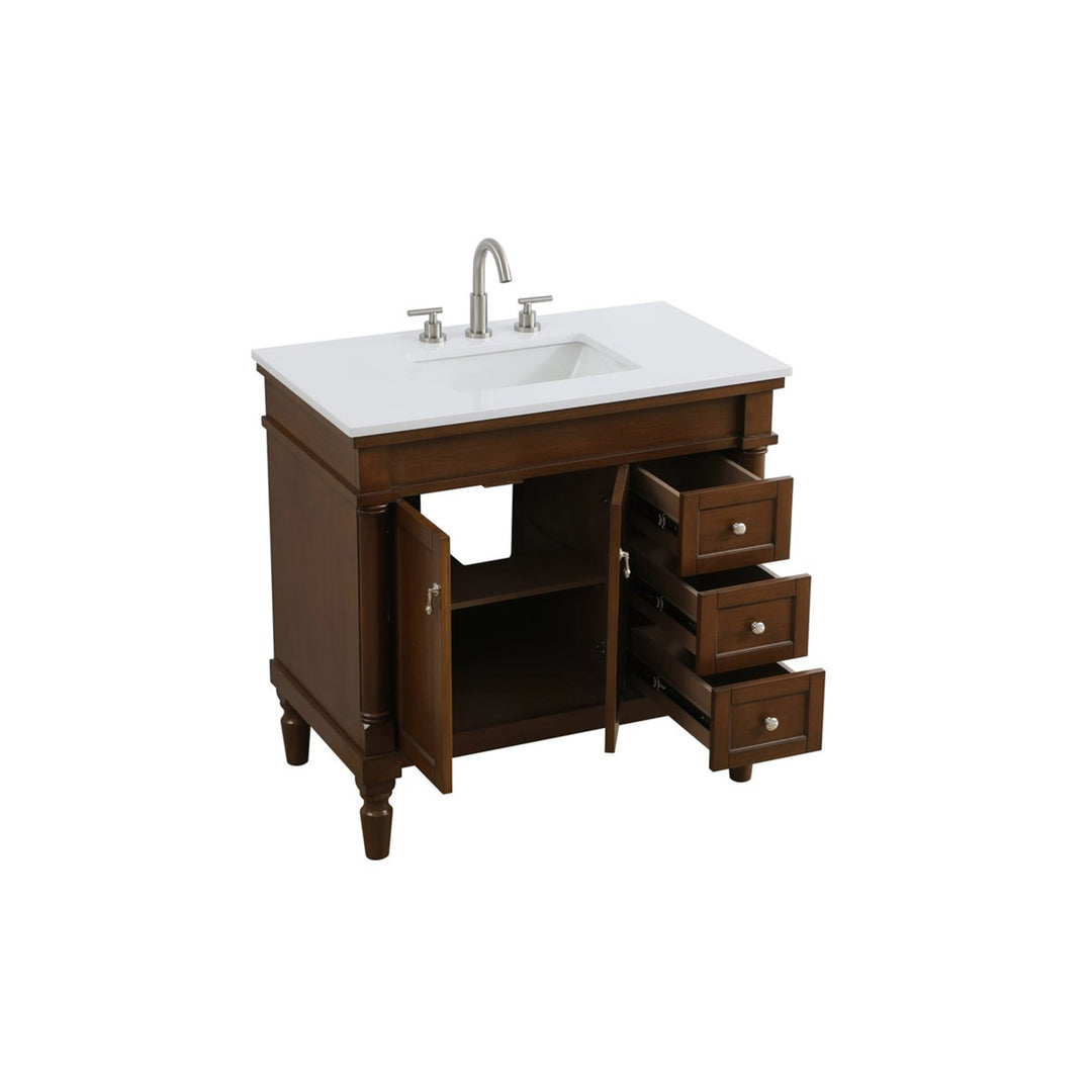 36 Inch Single Bathroom Vanity In Walnut With Ivory White Marble - View 5 - Joshua Marshal