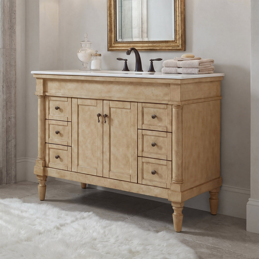42 Inch Single Bathroom Vanity In Antique Beige With Ivory White Marble Antique Beige Finish - KITCHEN & BATH by Joshua Marshal