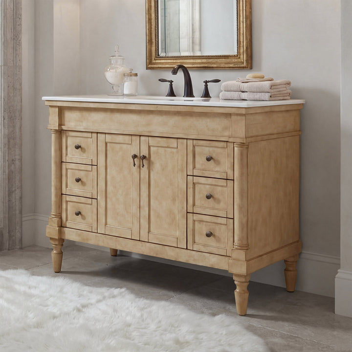 42 Inch Single Bathroom Vanity In Antique Beige With Ivory White Marble Antique Beige Finish - KITCHEN & BATH by Joshua Marshal