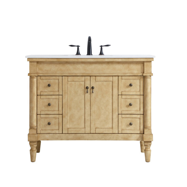 42 Inch Single Bathroom Vanity In Antique Beige With Ivory White Marble - View 3 - Joshua Marshal