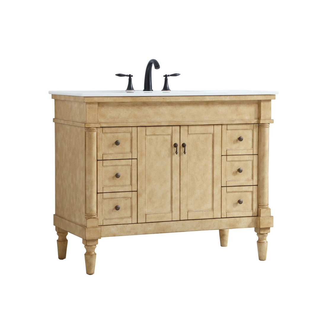 42 Inch Single Bathroom Vanity In Antique Beige With Ivory White Marble - View 4 - Joshua Marshal