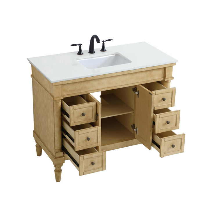 42 Inch Single Bathroom Vanity In Antique Beige With Ivory White Marble - View 5 - Joshua Marshal