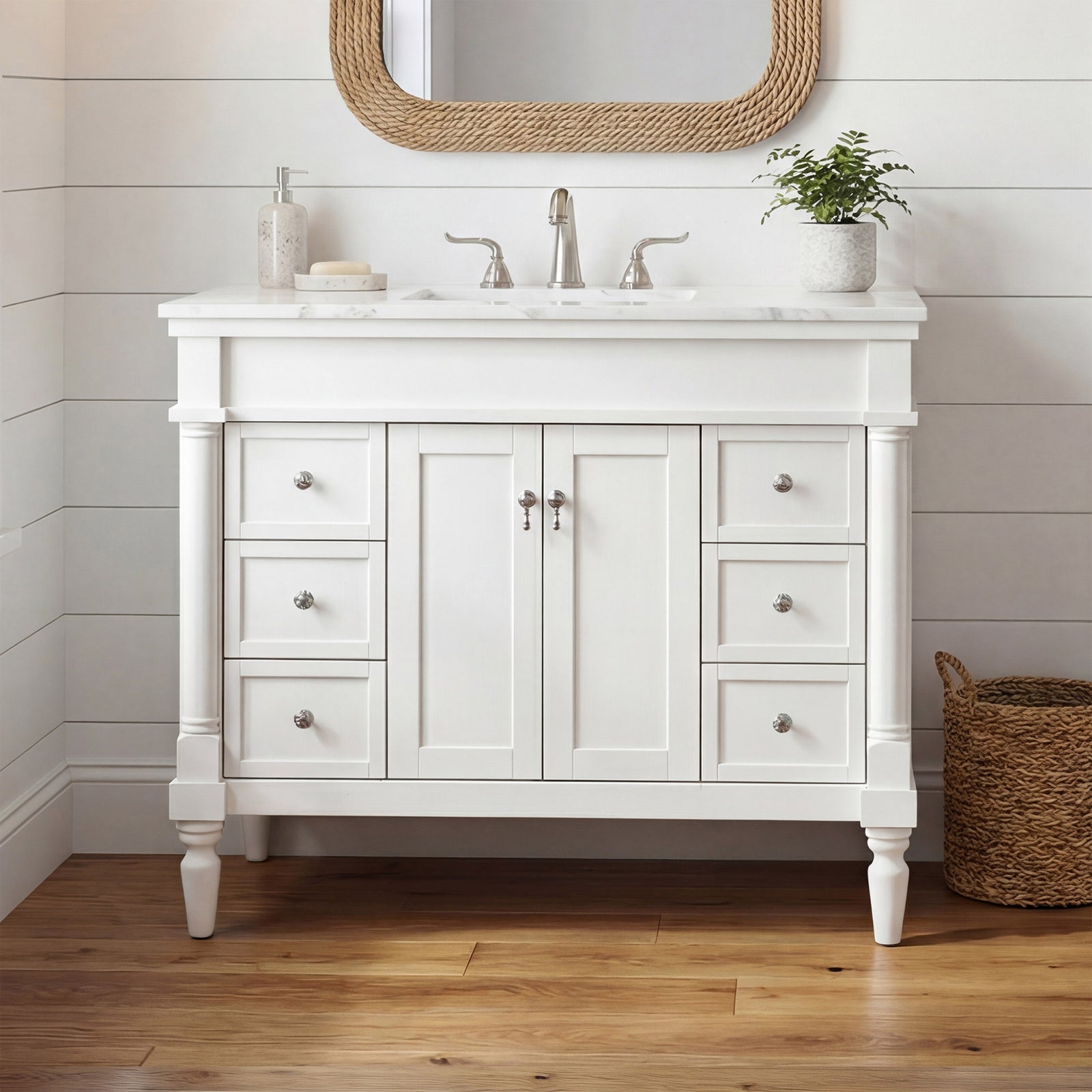 42 Inch Single Bathroom Vanity In Antique White With Ivory White Marble Antique White Finish - KITCHEN & BATH by Joshua Marshal