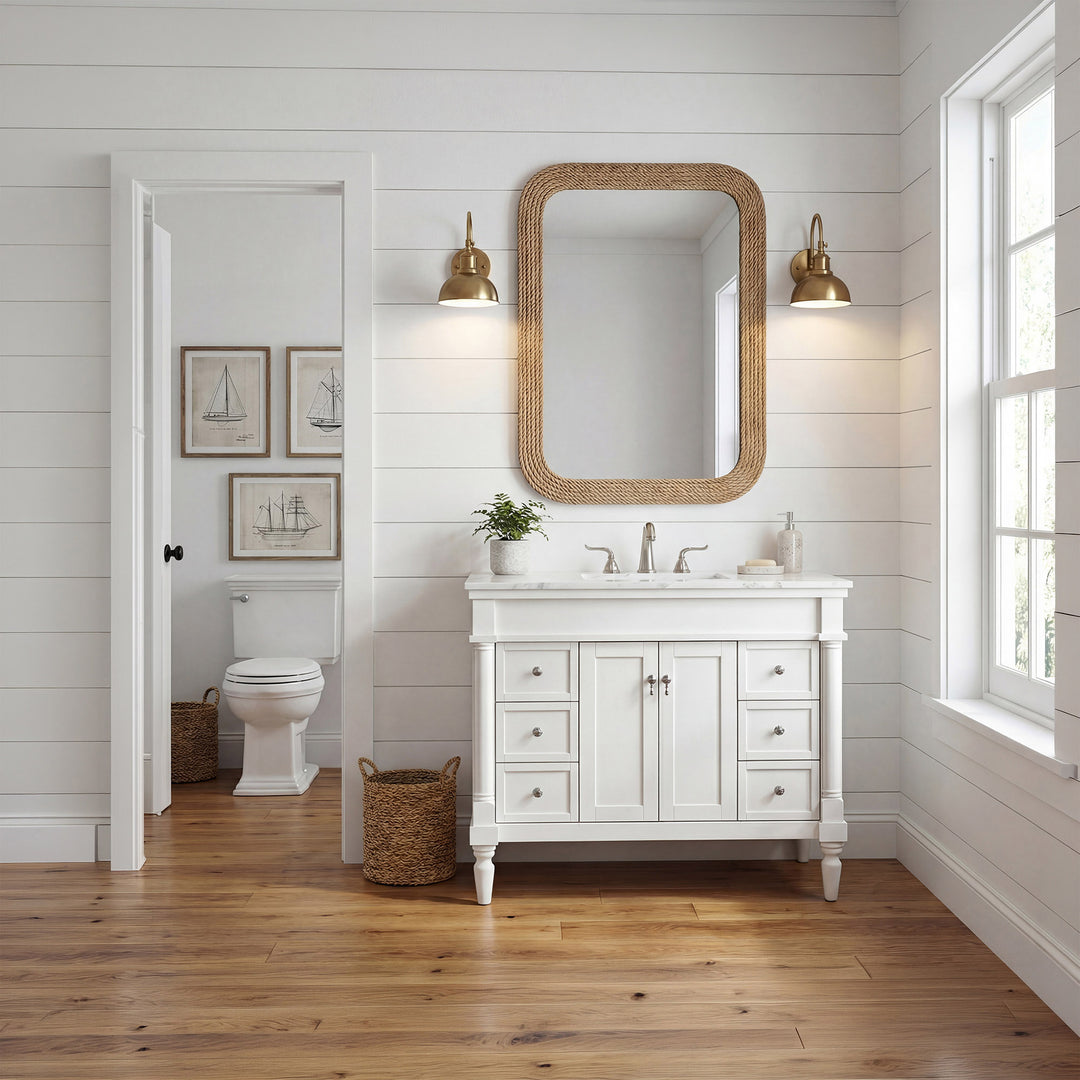 42 Inch Single Bathroom Vanity In Antique White With Ivory White Marble - View 2 - Joshua Marshal