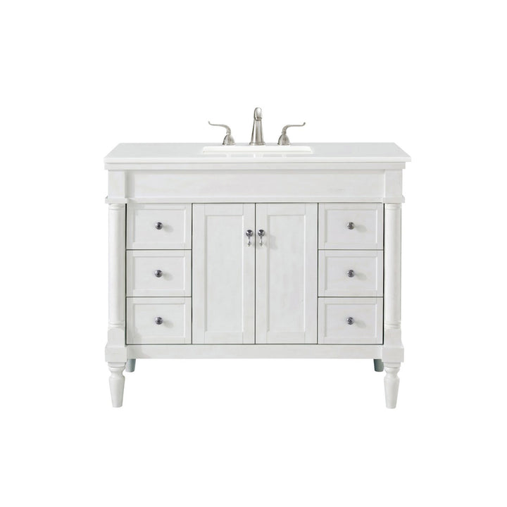 42 Inch Single Bathroom Vanity In Antique White With Ivory White Marble - View 3 - Joshua Marshal