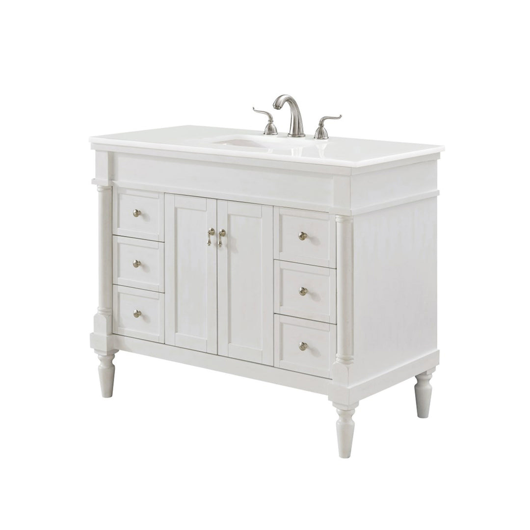 42 Inch Single Bathroom Vanity In Antique White With Ivory White Marble - View 4 - Joshua Marshal