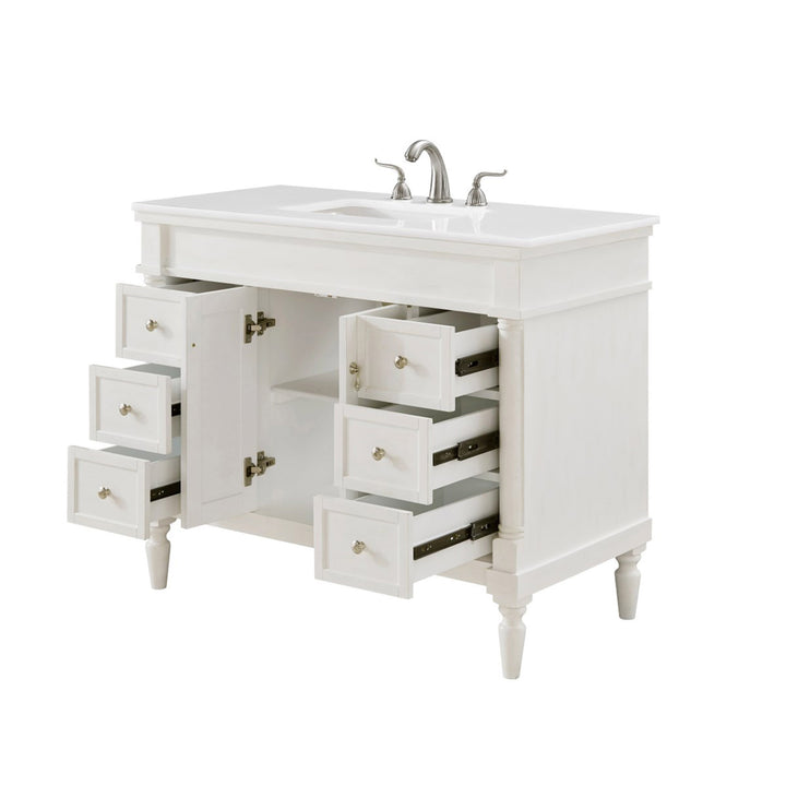 42 Inch Single Bathroom Vanity In Antique White With Ivory White Marble - View 5 - Joshua Marshal