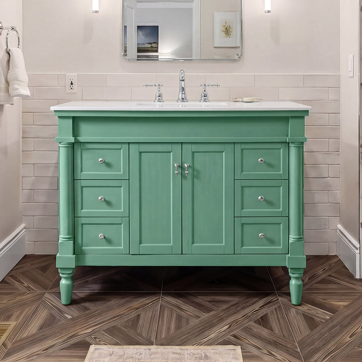 42 Inch Single Bathroom Vanity In Vintage Mint With Ivory White Marble Vintage Mint Finish - KITCHEN & BATH by Joshua Marshal