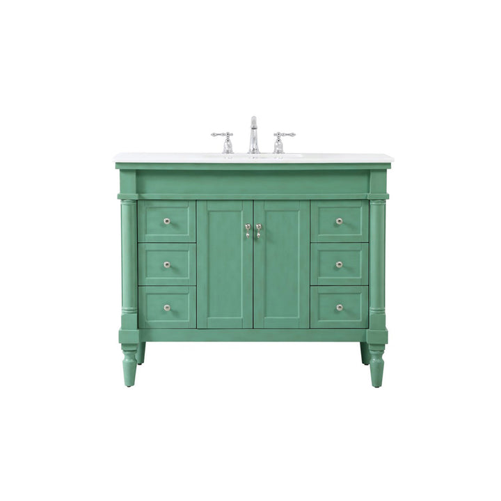 42 Inch Single Bathroom Vanity In Vintage Mint With Ivory White Marble - View 3 - Joshua Marshal