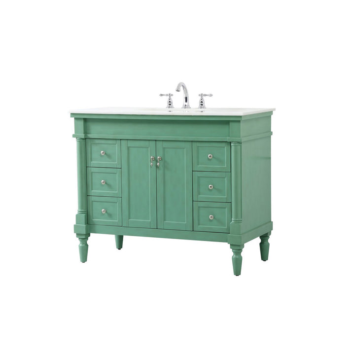 42 Inch Single Bathroom Vanity In Vintage Mint With Ivory White Marble - View 4 - Joshua Marshal