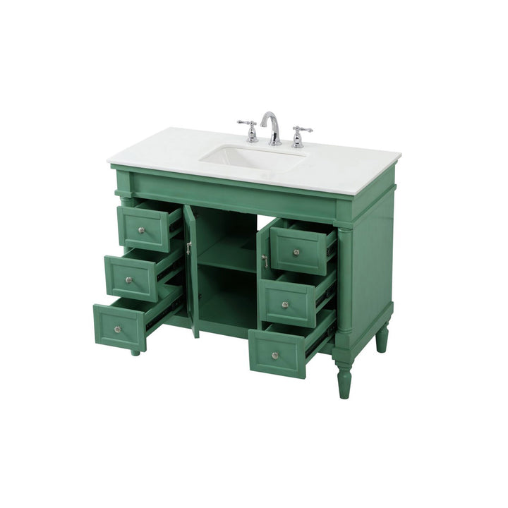 42 Inch Single Bathroom Vanity In Vintage Mint With Ivory White Marble - View 5 - Joshua Marshal
