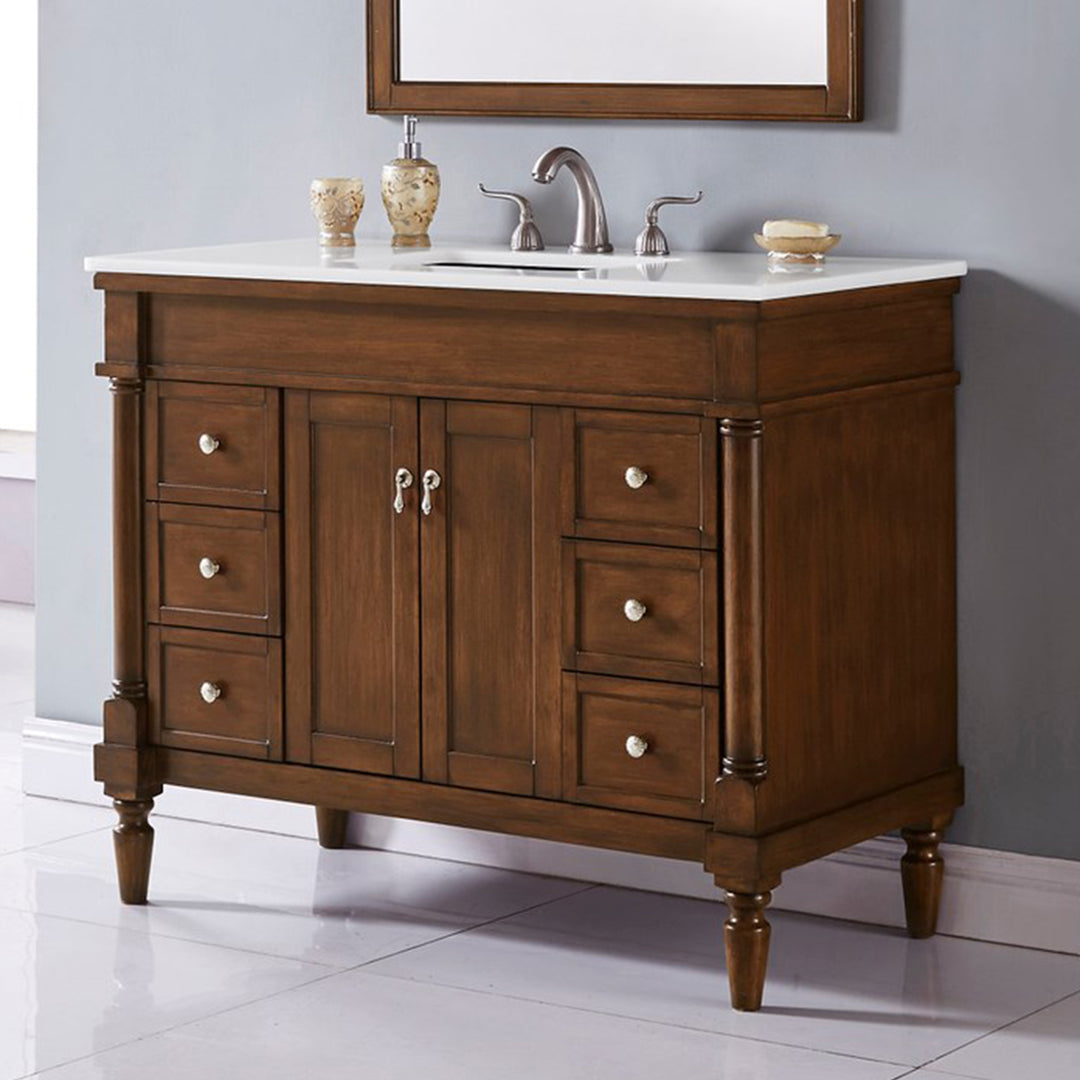 42 Inch Single Bathroom Vanity In Walnut With Ivory White Marble Walnut Finish - KITCHEN & BATH by Joshua Marshal