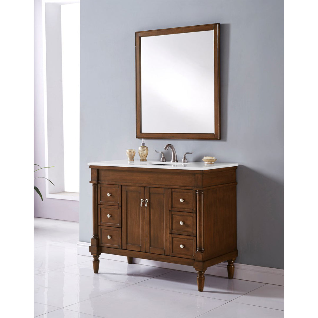 42 Inch Single Bathroom Vanity In Walnut With Ivory White Marble - View 2 - Joshua Marshal