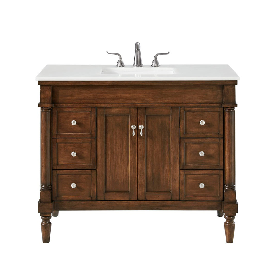 42 Inch Single Bathroom Vanity In Walnut With Ivory White Marble - View 3 - Joshua Marshal