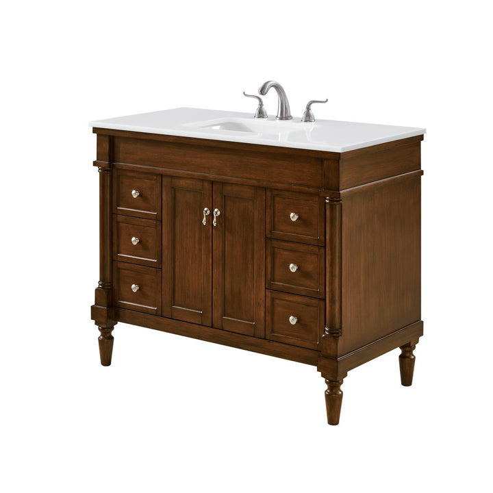 42 Inch Single Bathroom Vanity In Walnut With Ivory White Marble - View 4 - Joshua Marshal